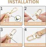 4pcs Detachable Snap Hook Swivel Clasp with Screw Bag Purse Strap Hardware Replacement,Gunmetal1 - Top-Down View