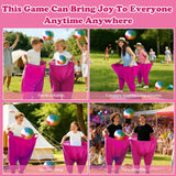 Granny Pants Yard Game Set Giant Outdoor Party Activity for Kids and Adults, Big Pants Ball Catching Set with 4 Balloons and Pump, Funny Lawn Activity, Ring Toss Games (Deep Pink) - Side View