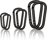 Black Carabiner Clip, Includes Mini 2 Inch Carbineers, Small 2.3" D Ring Clip, Large 3 Inch Carabiner Heavy Duty, Aluminum Caribiner Keychain Hook for Backpack Hiking Camping