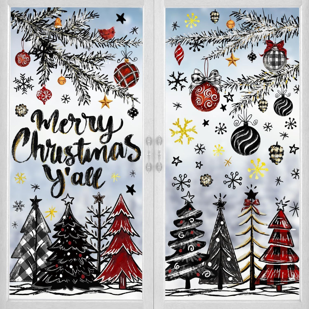 136 PCS Christmas Window Clings Stickers Winter Snowflakes Merry Christmas Tree Pine Branches Window Decals for Xmas Party Home Holiday Shop Glass Display Decoration