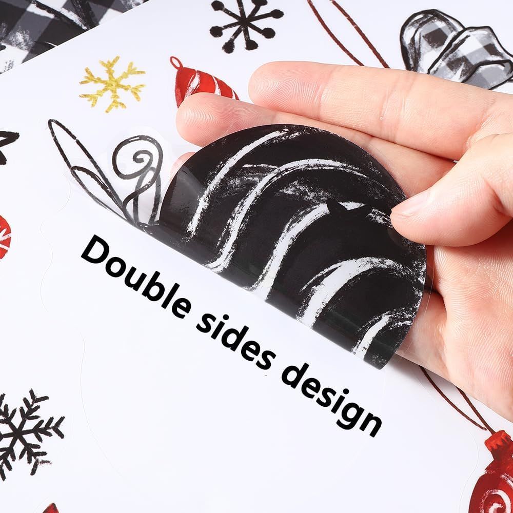 136 PCS Christmas Window Clings Stickers Winter Snowflakes Merry Christmas Tree Pine Branches Window Decals for Xmas Party Home Holiday Shop Glass Display Decoration