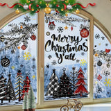 136 PCS Christmas Window Clings Stickers Winter Snowflakes Merry Christmas Tree Pine Branches Window Decals for Xmas Party Home Holiday Shop Glass Display Decoration