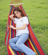 Portable Camping Hammock Lightweight Fabric Hammock for Backpacking, Beach, Patio, Backyard, Outdoor (Red) - Rear View