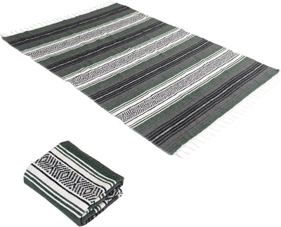 Handwoven Mexican Blanket - Lightweight Yoga, Beach, Camping & Picnic Blanket - Durable Blanket for Outdoor, Equestrian & Home Decor (Forest Green)