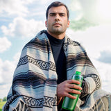 Handwoven Mexican Blanket - Lightweight Yoga, Beach, Camping & Picnic Blanket - Durable Blanket for Outdoor, Equestrian & Home Decor (Forest Green) - Front View