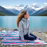Handwoven Mexican Blanket - Lightweight Yoga, Beach, Camping & Picnic Blanket - Durable Blanket for Outdoor, Equestrian & Home Decor (Forest Green) - Top-Down View