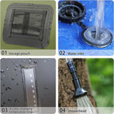 Solar Shower Bag 5 Gal/20L Solar Heating Camping Shower Bag with Shower Head Portable Shower for Beach Swimming, Hiking - Top-Down View