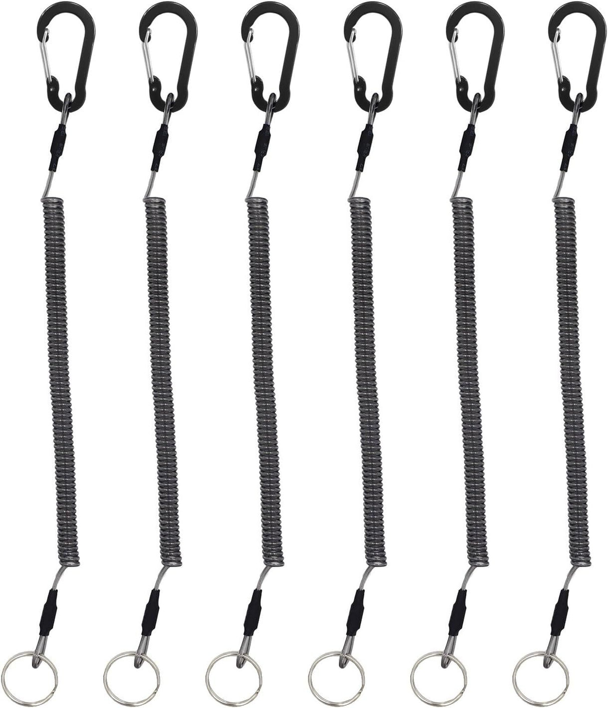 Stretchy Coiled Lanyards for Keys Kayak Fishing Equipment Pliers Tools, Black Blue Green Red Yellow Silver, 4/6pcs