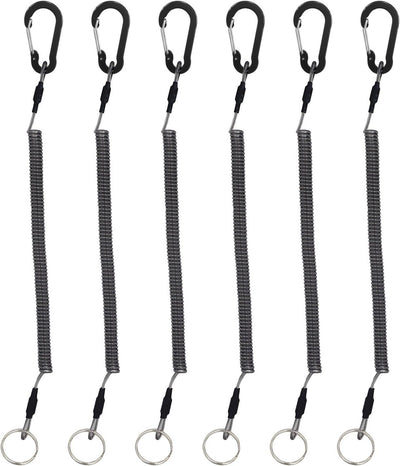 Stretchy Coiled Lanyards for Keys Kayak Fishing Equipment Pliers Tools, Black Blue Green Red Yellow Silver, 4/6pcs
