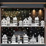 72" Christmas Window Clings,Winter House Window Decals White Simple Style Reusable Non Adhesive Street Scene Border Stickers for Home Cafe Shopping Mall Glass Door Christmas Decor