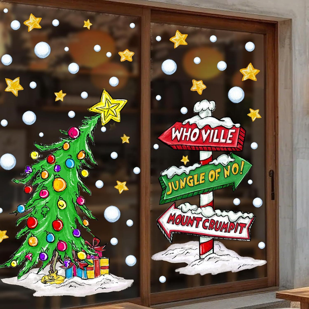 Christmas Window Clings Decorations,Extra Large Reusable Decals Rustic Curved Christmas Tree Arrow Yard Sign Stickers for Xmas Winter Holiday Home Office Party Glass Decor