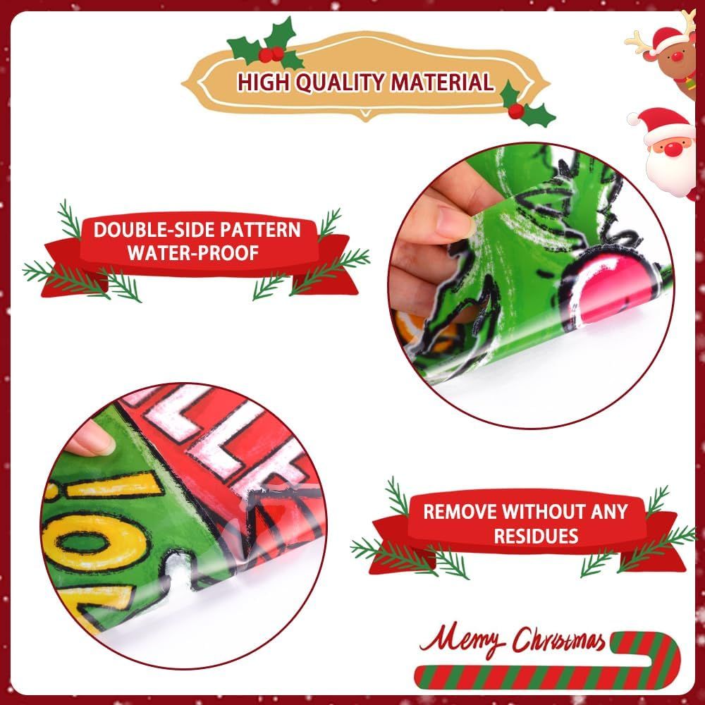 Christmas Window Clings Decorations,Extra Large Reusable Decals Rustic Curved Christmas Tree Arrow Yard Sign Stickers for Xmas Winter Holiday Home Office Party Glass Decor