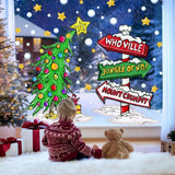 Christmas Window Clings Decorations,Extra Large Reusable Decals Rustic Curved Christmas Tree Arrow Yard Sign Stickers for Xmas Winter Holiday Home Office Party Glass Decor