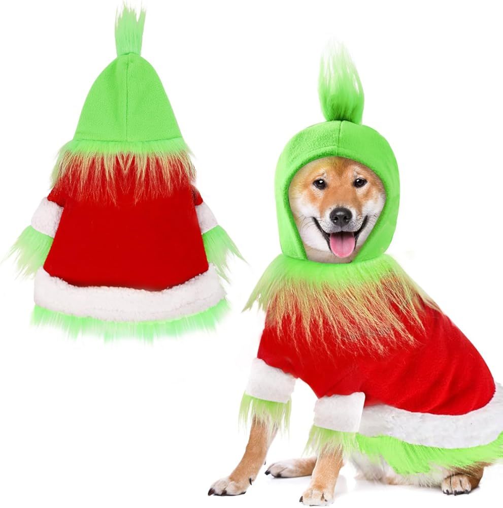 Dog Christmas Outfit，Christmas Pet Clothes Green Classic Dog Hoodie Shirt Cosplay Apparel Christmas Party Cosplay Costume Pet Supplies Accessories for Small Dogs and Cats