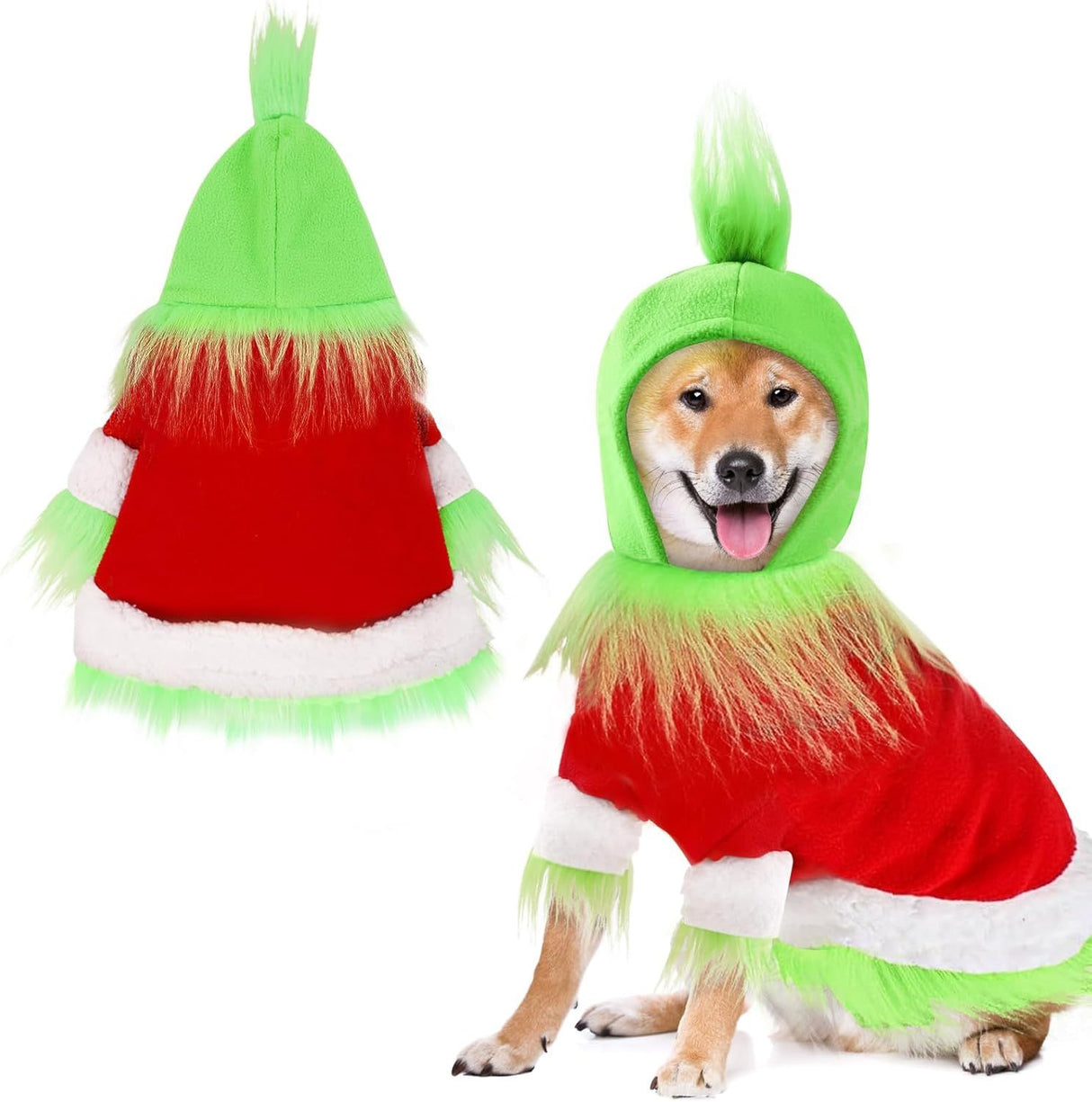 Dog Christmas Outfit，Christmas Pet Clothes Green Classic Dog Hoodie Shirt Cosplay Apparel Christmas Party Cosplay Costume Pet Supplies Accessories for Small Dogs and Cats