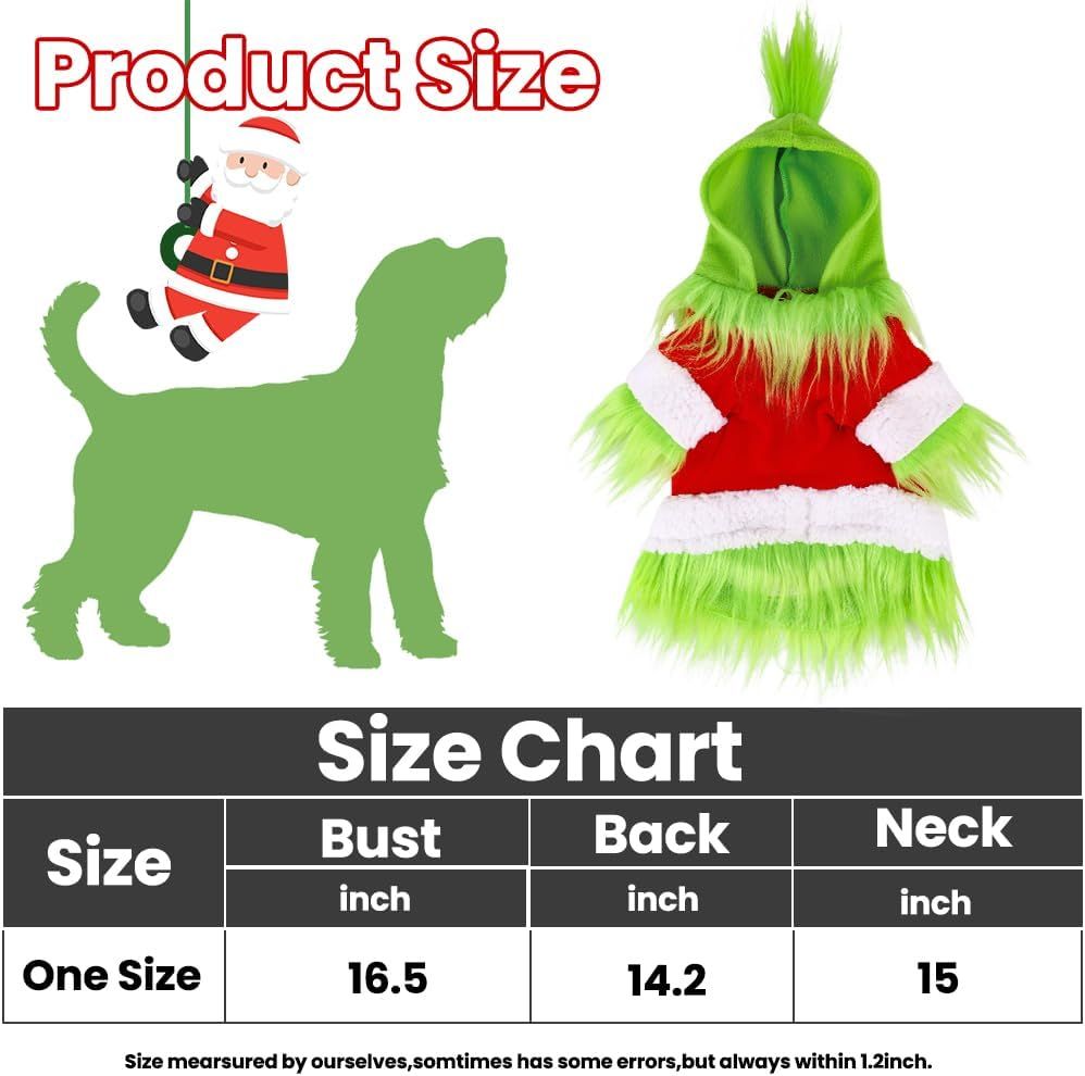 Dog Christmas Outfit，Christmas Pet Clothes Green Classic Dog Hoodie Shirt Cosplay Apparel Christmas Party Cosplay Costume Pet Supplies Accessories for Small Dogs and Cats
