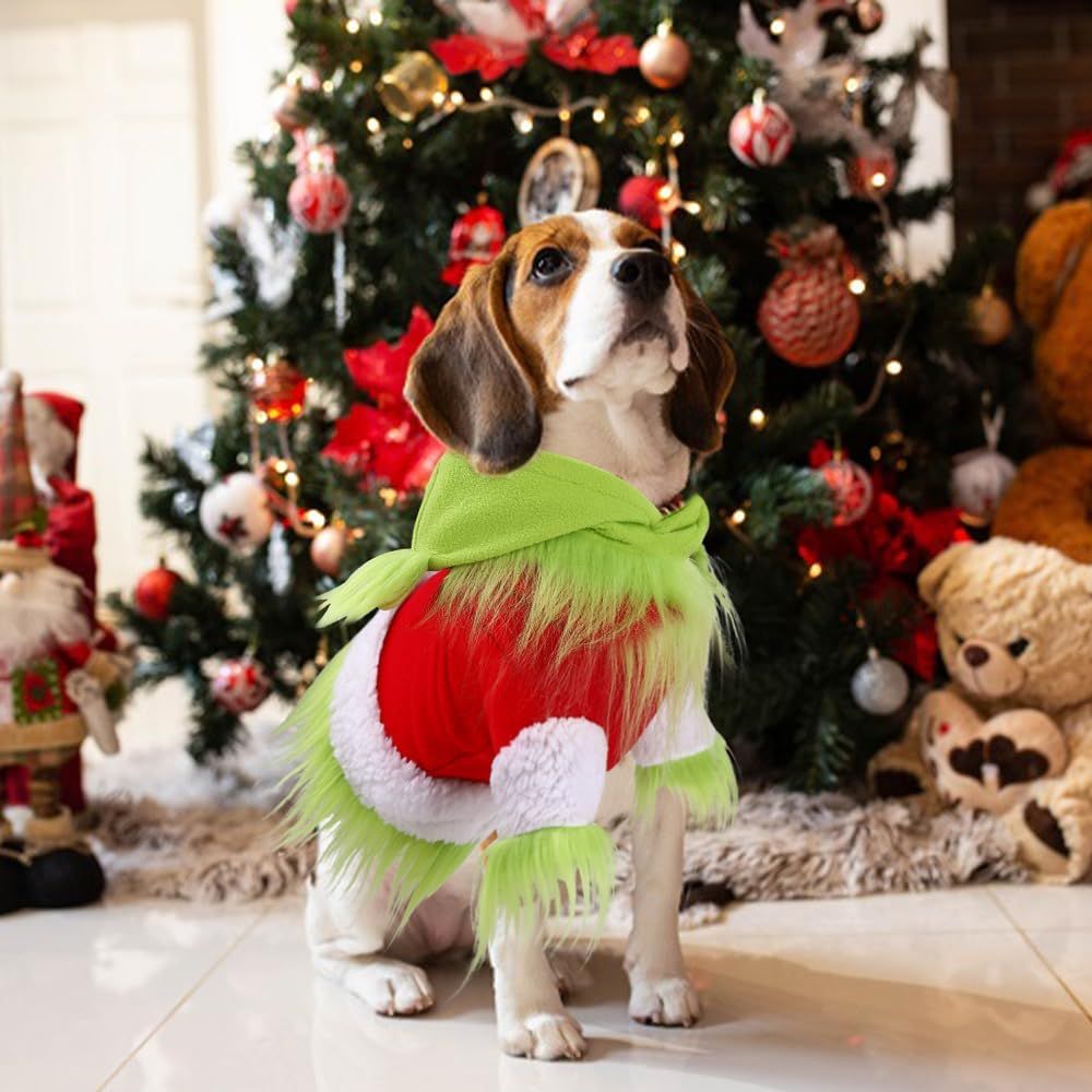 Dog Christmas Outfit，Christmas Pet Clothes Green Classic Dog Hoodie Shirt Cosplay Apparel Christmas Party Cosplay Costume Pet Supplies Accessories for Small Dogs and Cats