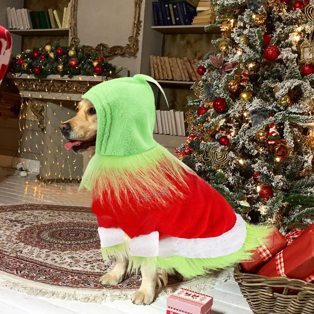 Dog Christmas Outfit，Christmas Pet Clothes Green Classic Dog Hoodie Shirt Cosplay Apparel Christmas Party Cosplay Costume Pet Supplies Accessories for Small Dogs and Cats