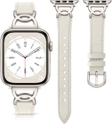 Slim Leather Band Compatible with Apple Watch Bands for Women 40mm 38mm 41mm 42mm 44mm 45mm 46mm, Top Grain Leather Band with DC-shaped Buckle for iWatch Band Series 11 10 9 8 7 6 5 4 3 2 1 SE - Front View