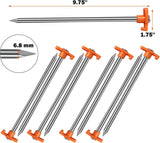 20 Pack Tent Stakes Heavy Duty, 9.75 Inch Yard Stakes Non-Rust Metal Tent Pegs Ground Stakes Tent Spikes for Camping Patio, Garden, Canopies, Grassland, Outdoor, Orange - Front View