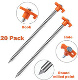 20 Pack Tent Stakes Heavy Duty, 9.75 Inch Yard Stakes Non-Rust Metal Tent Pegs Ground Stakes Tent Spikes for Camping Patio, Garden, Canopies, Grassland, Outdoor, Orange - Side View
