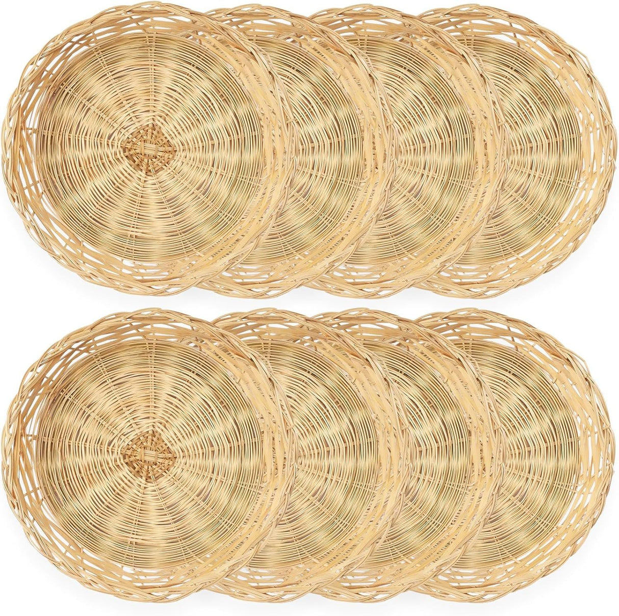 8 Pack Bamboo Paper Plate Holders, 10 Inches Reusable Wicker Charger Plates for Dinner Plates Natural Hand Woven Wicker Paper Plate Baskets for Home Party Daily Dinning Picnic