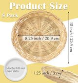 8 Pack Bamboo Paper Plate Holders, 10 Inches Reusable Wicker Charger Plates for Dinner Plates Natural Hand Woven Wicker Paper Plate Baskets for Home Party Daily Dinning Picnic - Side View