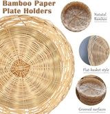 8 Pack Bamboo Paper Plate Holders, 10 Inches Reusable Wicker Charger Plates for Dinner Plates Natural Hand Woven Wicker Paper Plate Baskets for Home Party Daily Dinning Picnic - Top-Down View