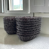 12 Pack Plastic Oval Basket, 8.6 X 6.3 X 2.1 Inch Woven Bread Baskets for Serving Small Empty Gift Baskets, Imitation Rattan Basket for Kitchen Restaurant Centerpiece Display - Dark Brown - Front View
