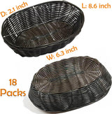 12 Pack Plastic Oval Basket, 8.6 X 6.3 X 2.1 Inch Woven Bread Baskets for Serving Small Empty Gift Baskets, Imitation Rattan Basket for Kitchen Restaurant Centerpiece Display - Dark Brown