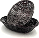 12 Pack Plastic Oval Basket, 8.6 X 6.3 X 2.1 Inch Woven Bread Baskets for Serving Small Empty Gift Baskets, Imitation Rattan Basket for Kitchen Restaurant Centerpiece Display - Dark Brown
