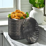 12 Pack Plastic Oval Basket, 8.6 X 6.3 X 2.1 Inch Woven Bread Baskets for Serving Small Empty Gift Baskets, Imitation Rattan Basket for Kitchen Restaurant Centerpiece Display - Dark Brown - 45-Degree Angle