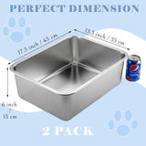 2 Pack Stainless Steel Cat Litter Box - High Side Metal Cats Toilet Large Rust Proof Litter Pan with Non Stick Smooth Surface for Cats, Kitten, Rabbits, 17.5 X 13.5 X 6 Inches - Front View