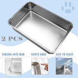 2 Pack Stainless Steel Cat Litter Box - High Side Metal Cats Toilet Large Rust Proof Litter Pan with Non Stick Smooth Surface for Cats, Kitten, Rabbits, 17.5 X 13.5 X 6 Inches - Side View