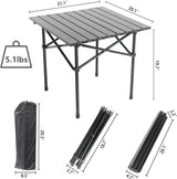 Portable Camping Table Folding Side Table Aluminum Lightweight Table with Carry Bag for Outdoor Cooking Hiking Picnics BBQ Travel (Black) - Front View