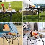 Portable Camping Table Folding Side Table Aluminum Lightweight Table with Carry Bag for Outdoor Cooking Hiking Picnics BBQ Travel (Black) - Rear View