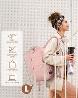 Travel Backpack for Women Man, Waterproof Personal Item Travel Bag Airline Approved Laptop Backpack Bookbag Weekender bags for Business,Travel, Work Fits 15.6 inch Laptop(Medium,Pink) - Front View