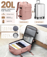 Travel Backpack for Women Man, Waterproof Personal Item Travel Bag Airline Approved Laptop Backpack Bookbag Weekender bags for Business,Travel, Work Fits 15.6 inch Laptop(Medium,Pink) - Side View