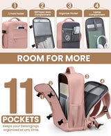Travel Backpack for Women Man, Waterproof Personal Item Travel Bag Airline Approved Laptop Backpack Bookbag Weekender bags for Business,Travel, Work Fits 15.6 inch Laptop(Medium,Pink) - Top-Down View