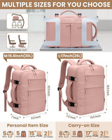 Travel Backpack for Women Man, Waterproof Personal Item Travel Bag Airline Approved Laptop Backpack Bookbag Weekender bags for Business,Travel, Work Fits 15.6 inch Laptop(Medium,Pink) - 45-Degree Angle