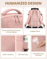 Travel Backpack for Women Man, Waterproof Personal Item Travel Bag Airline Approved Laptop Backpack Bookbag Weekender bags for Business,Travel, Work Fits 15.6 inch Laptop(Medium,Pink) - Rear View