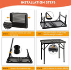 Camping Table with Mesh Desktop, Lightweight & Portable Small Folding Grill Table, Height Adjustable Metal Outdoor Table for Camp, Cooking, BBQ, RV, Picnic-2 FT Black