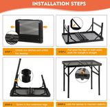 Camping Table with Mesh Desktop, Lightweight & Portable Small Folding Grill Table, Height Adjustable Metal Outdoor Table for Camp, Cooking, BBQ, RV, Picnic-2 FT Black - Rear View
