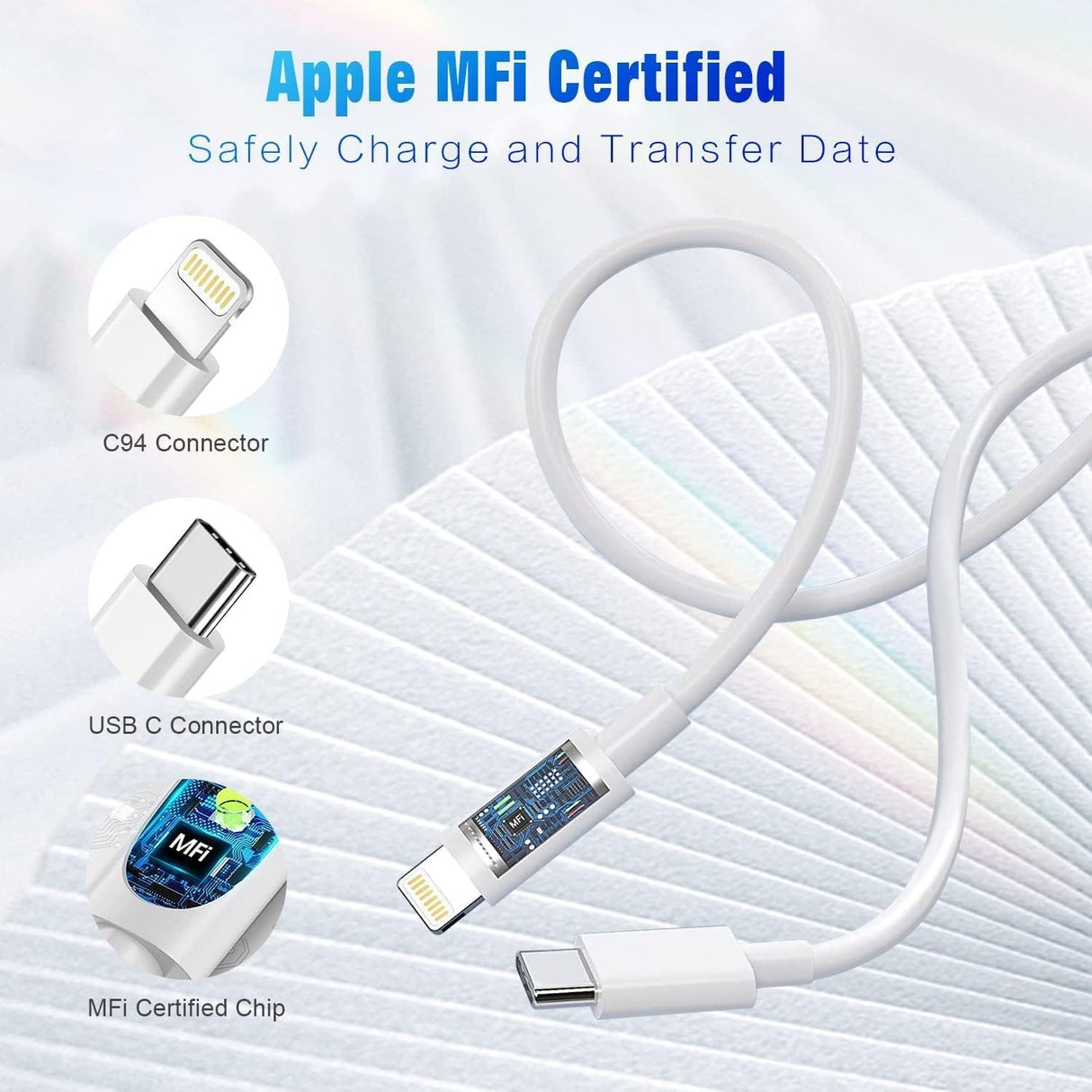 MFi Certified iPhone USB-C to Lightning Fast Charging Cable - 1M + 2M Combo Pack - Apple Compatible Charger Cord for iPhone 14/13/12/11 - White