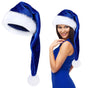 Christmas Santa Hat 2-Pack - Blue Plush Long Hat for Holiday Party Decoration, Christmas Costume Accessory - 32x45cm