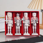 4-Piece Christmas Nutcracker Soldier Set - 12.5cm Wooden Puppet Ornaments with Gift Box - Silver 5809