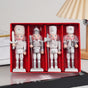 4-Piece Christmas Nutcracker Soldier Set - 12.5cm Wooden Puppet Ornaments with Gift Box - Silver 5809