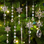 Christmas Crystal Snowflake Ornament 18-Piece Set - Hanging Acrylic Ice Snowflake Decorations for Christmas Tree - with Ribbon - Champagne