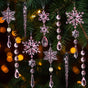 Christmas Crystal Snowflake Ornament 18-Piece Set - Hanging Acrylic Ice Snowflake Decorations for Christmas Tree - with Ribbon - Pink