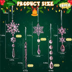 Christmas Crystal Snowflake Ornament 18-Piece Set - Hanging Acrylic Ice Snowflake Decorations for Christmas Tree - with Ribbon - Pink
